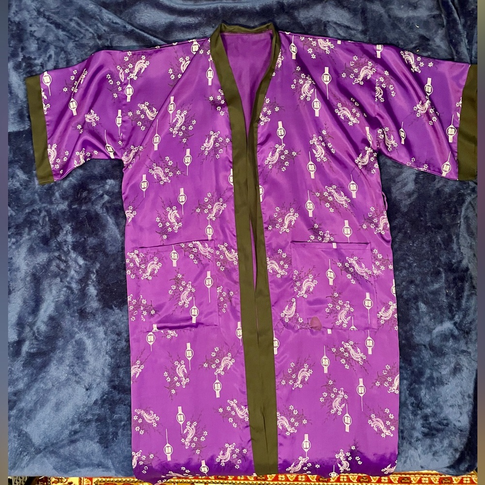L Brandless Purple Satin-like Floor Length Kimono (No Belt)